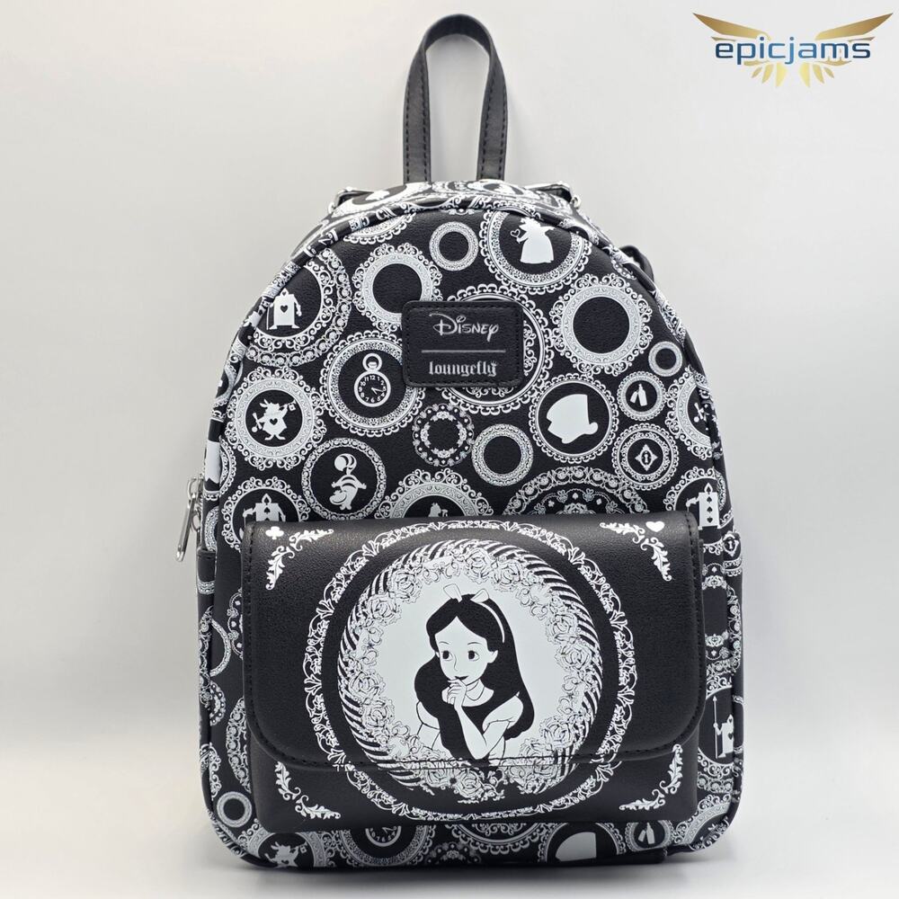Loungefly Disney Alice In Wonderland Black & White Mini Backpack New